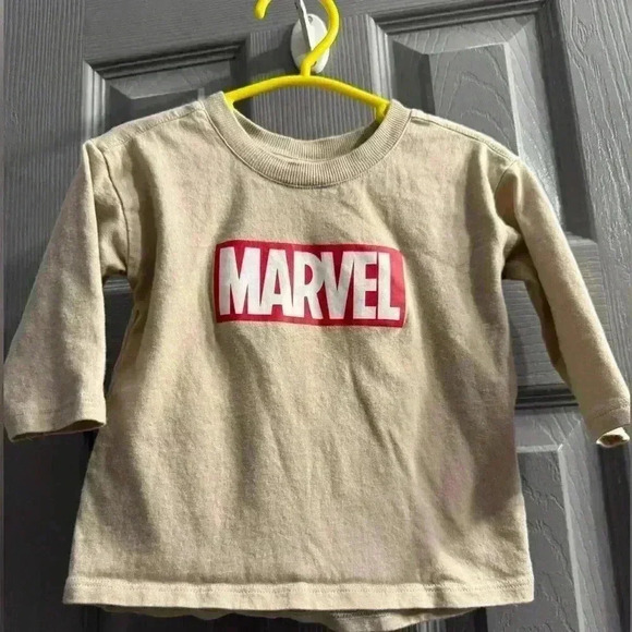 Baby Marvel long sleeve comic book graphic T shirt in tan size 6-12 months NWOT - Picture 1 of 6